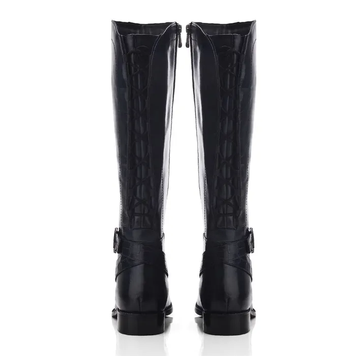 Riding And Flat Boots Women Moda In Pelle Takari Navy Leather