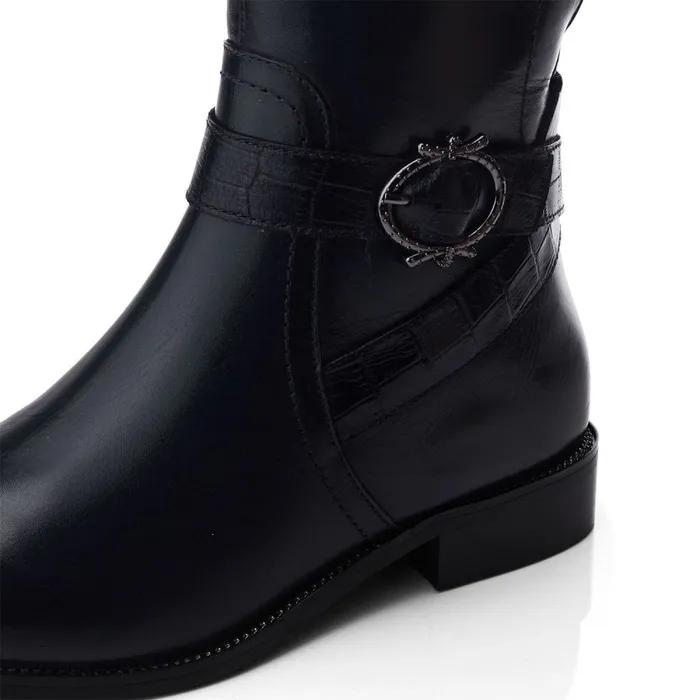 Riding And Flat Boots Women Moda In Pelle Takari Navy Leather