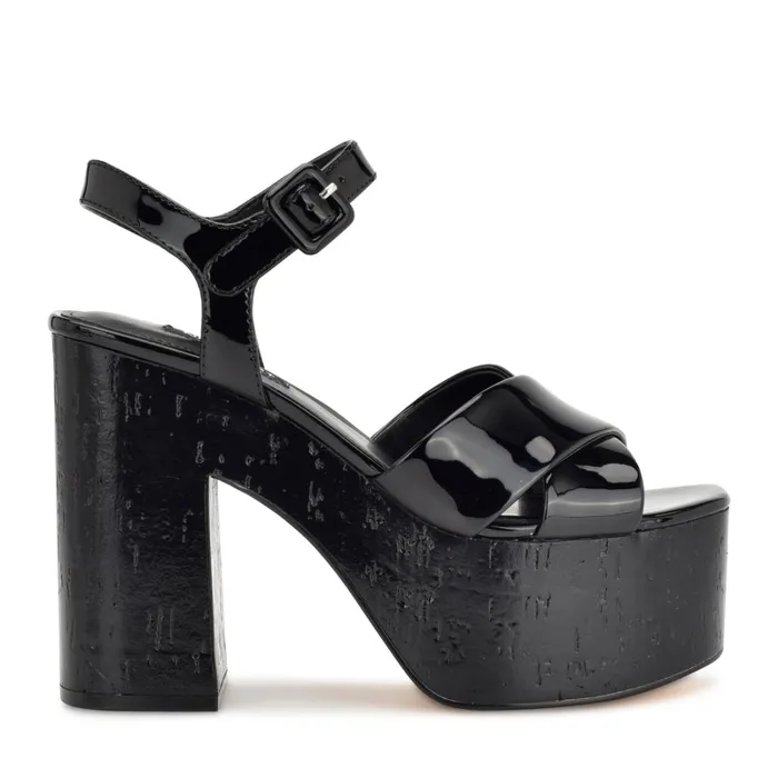 Rilay Platform Sandals Black Patent Women Nine West Platforms