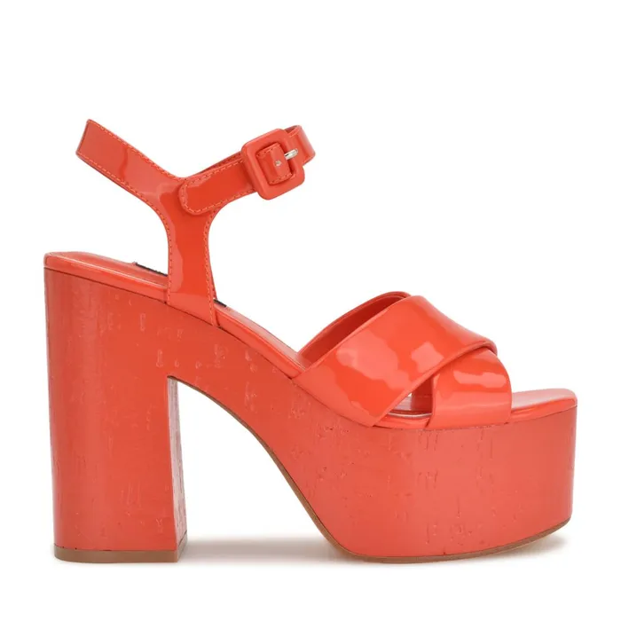 Rilay Platform Sandals Orange Patent Women Nine West High Heels