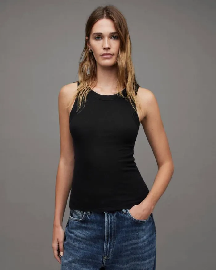 Rina Crew Neck Sleeveless Tank Top Black Women AllSaints Tops and Shirts