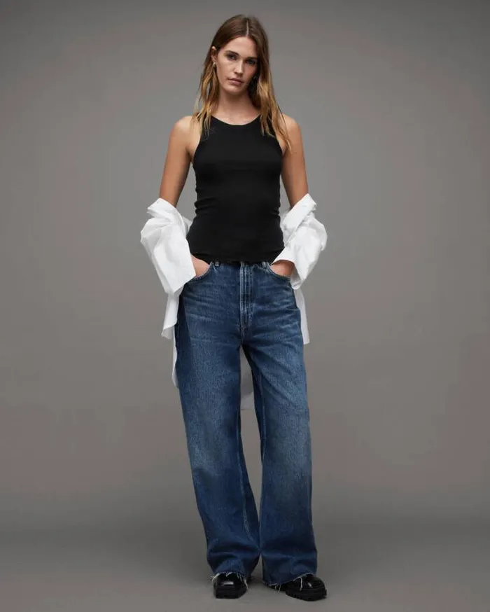 Rina Crew Neck Sleeveless Tank Top Black Women AllSaints Tops and Shirts