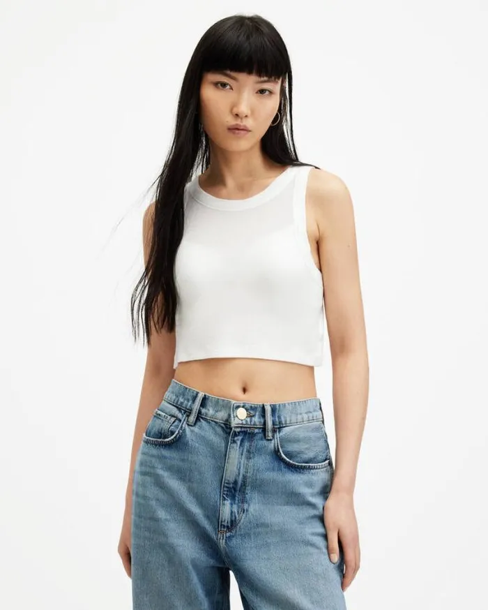 Rina Cropped Sleeveless Tank Top Optic White Women AllSaints TShirts