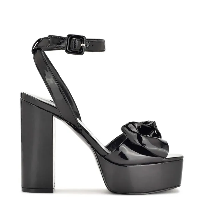 Rippa Platform Sandals Black Patent Women Nine West High Heels