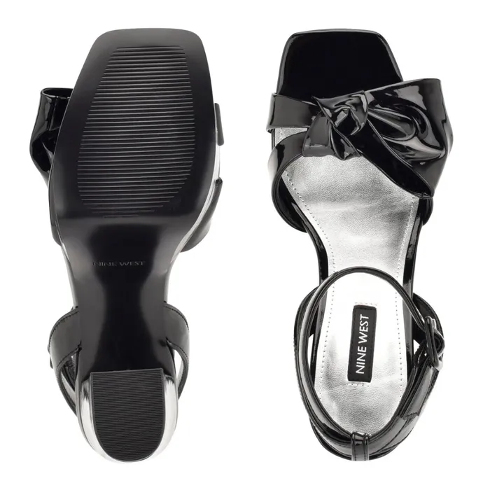 Rippa Platform Sandals Black Patent Women Nine West High Heels