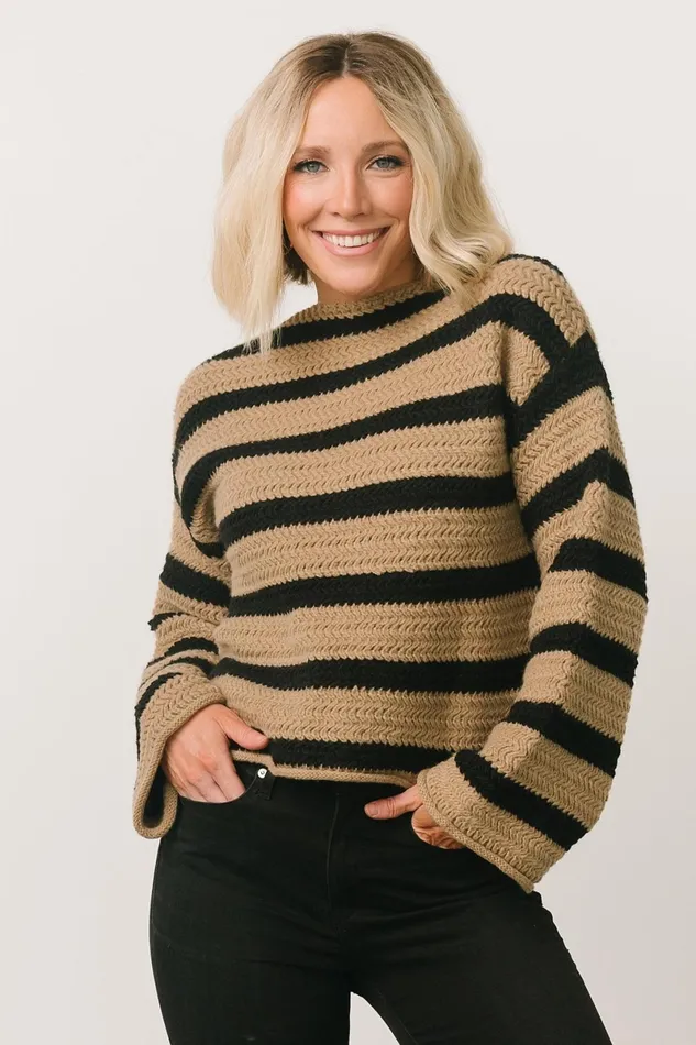 Robbie Striped Knit Sweater Black Camel Women Baltic Born Sweaters