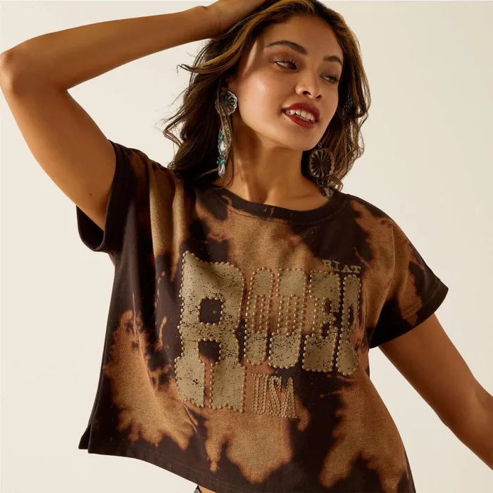Rodeo USA Top Bleached Black and Tan Women Ariat TShirts and Tops Rodeo USA Top Bleached Black and Tan Women Ariat TShirts and Tops