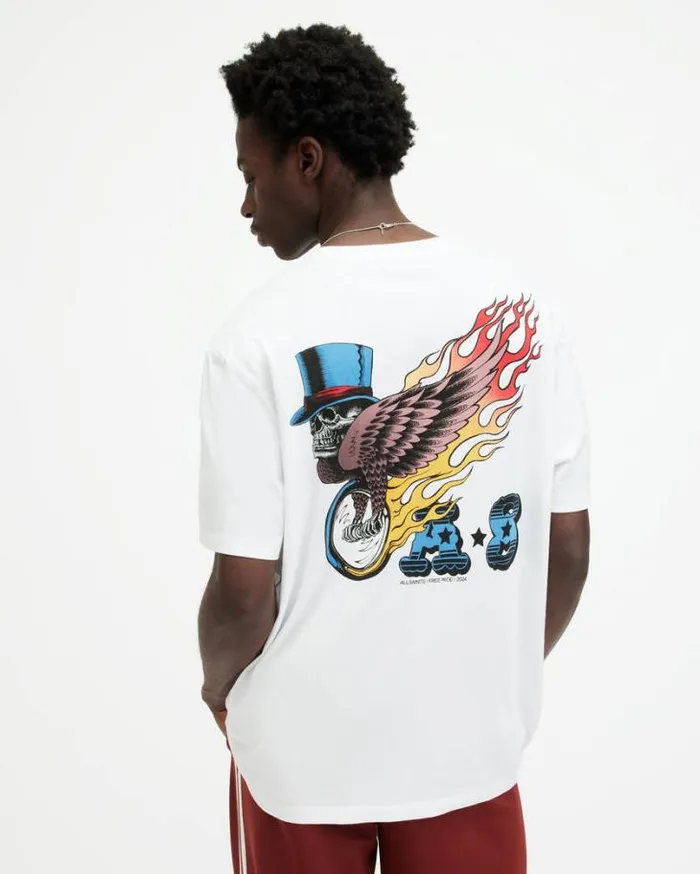 Roller Graphic Print Crew Neck TShirt Optic White Men AllSaints TShirts