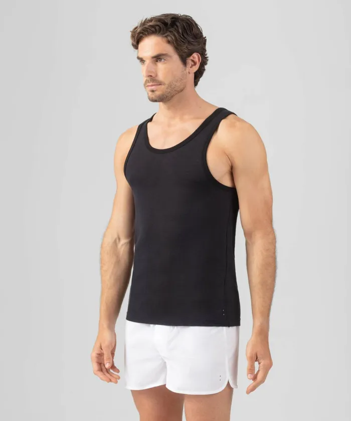Ron Dorff Cotton Mesh Tank Top Black Men Tank Tops