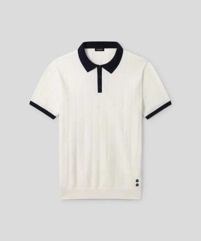 Ron Dorff Cotton Tennis Polo W Vertical Lines Off White Men Polo Shirts