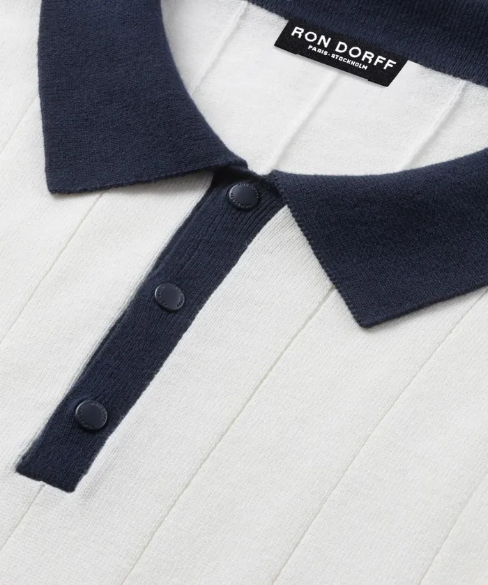 Ron Dorff Cotton Tennis Polo W Vertical Lines Off White Men Polo Shirts