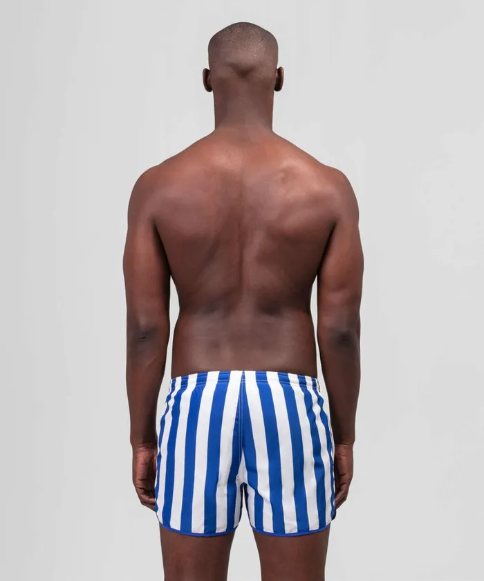 Ron Dorff Marathon Swim Shorts Vertical Wide Stripes Greek BlueWhite Men Swim Shorts