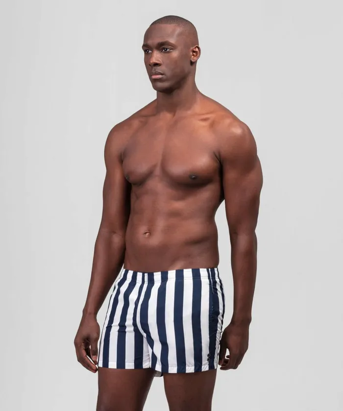Ron Dorff Swim Shorts Vertical Wide Stripes NavyWhite Men Swim Shorts