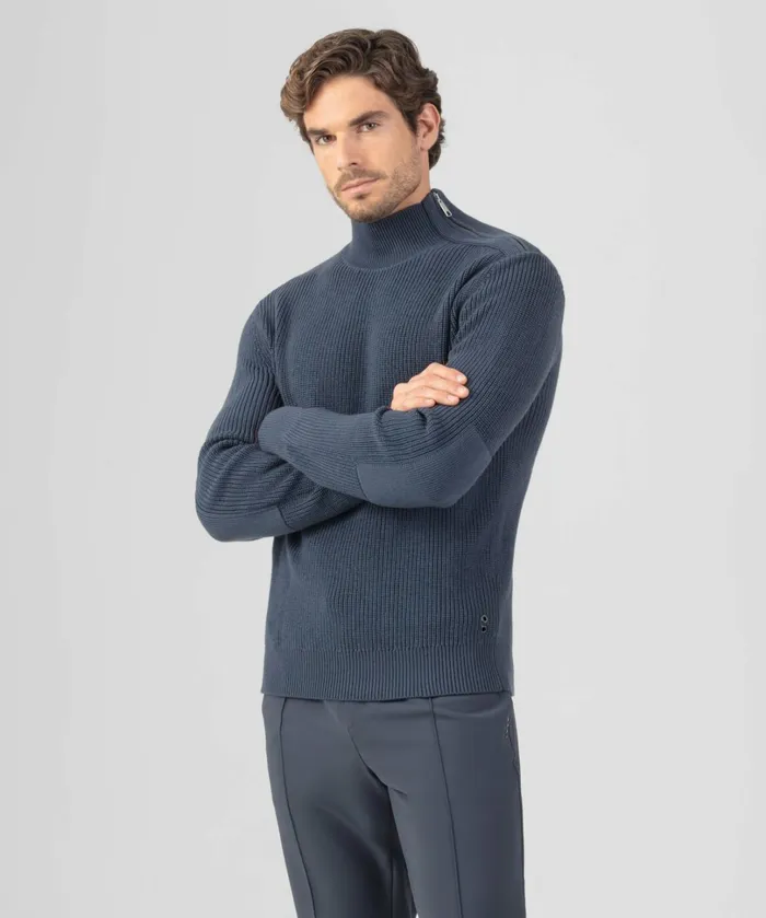 Ron Dorff Wool Sweater W SideCollar Zip Lava Grey Men Cashmere and Knitwear Tops