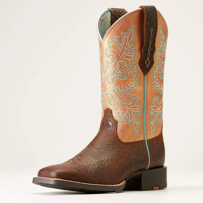 Round Up Wide Square Toe StretchFit Western Boot Toasted Blanket Emboss Women Ariat Western Boots