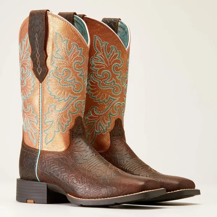 Round Up Wide Square Toe StretchFit Western Boot Toasted Blanket Emboss Women Ariat Western Boots Round Up Wide Square Toe StretchFit Western Boot Toasted Blanket Emboss Women Ariat Western Boots
