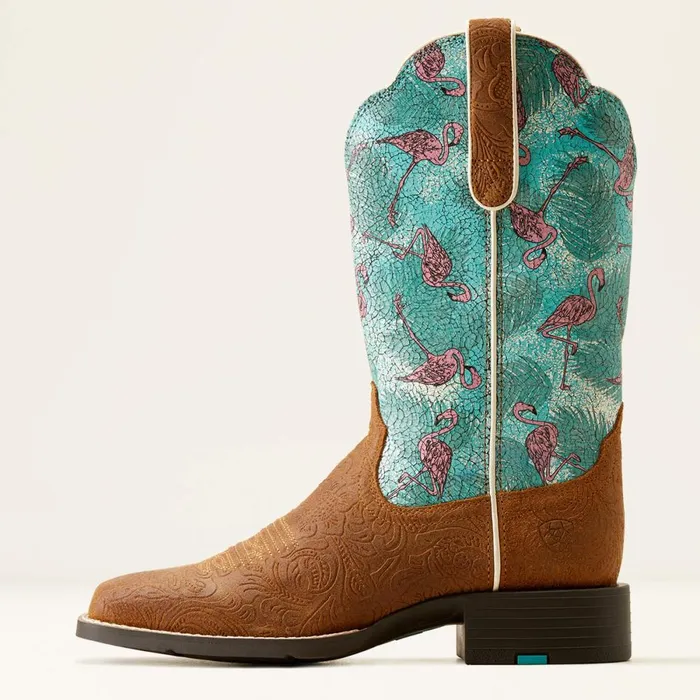 Round Up Wide Square Toe Western Boot Embossed Chestnutflock O Flamingos Women Ariat Western Boots Round Up Wide Square Toe Western Boot Embossed Chestnutflock O Flamingos Women Ariat Western Boots