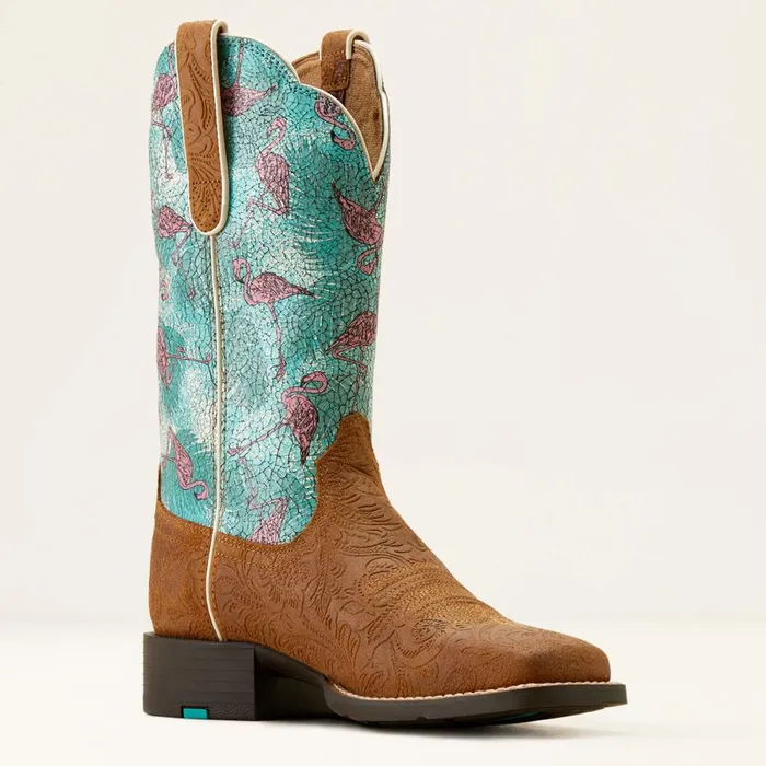 Round Up Wide Square Toe Western Boot Embossed Chestnutflock O Flamingos Women Ariat Western Boots Round Up Wide Square Toe Western Boot Embossed Chestnutflock O Flamingos Women Ariat Western Boots