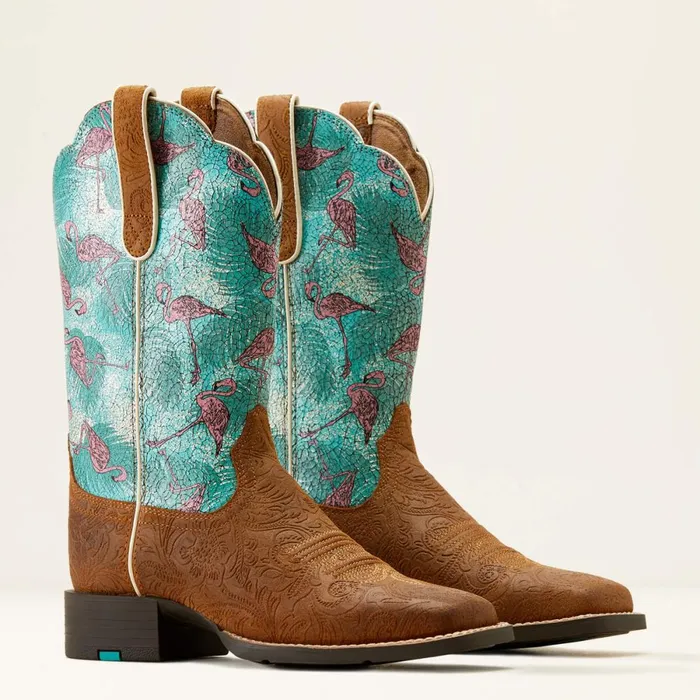 Round Up Wide Square Toe Western Boot Embossed Chestnutflock O Flamingos Women Ariat Western Boots Round Up Wide Square Toe Western Boot Embossed Chestnutflock O Flamingos Women Ariat Western Boots