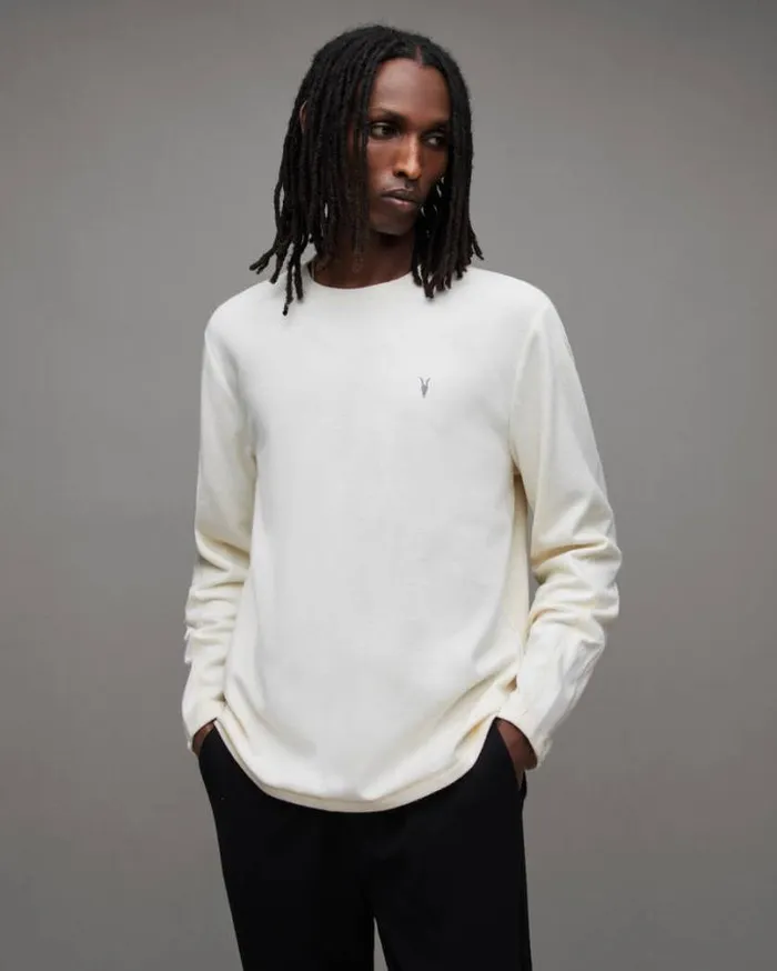 Rowe Long Sleeve Ramskull Crew TShirt Chalk White Men AllSaints TShirts