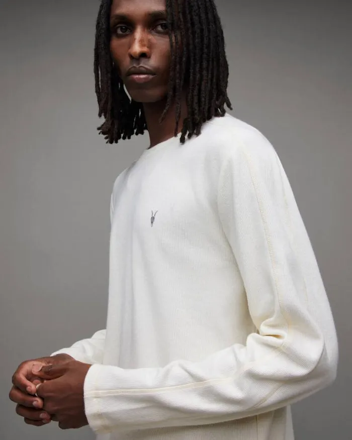 Rowe Long Sleeve Ramskull Crew TShirt Chalk White Men AllSaints TShirts