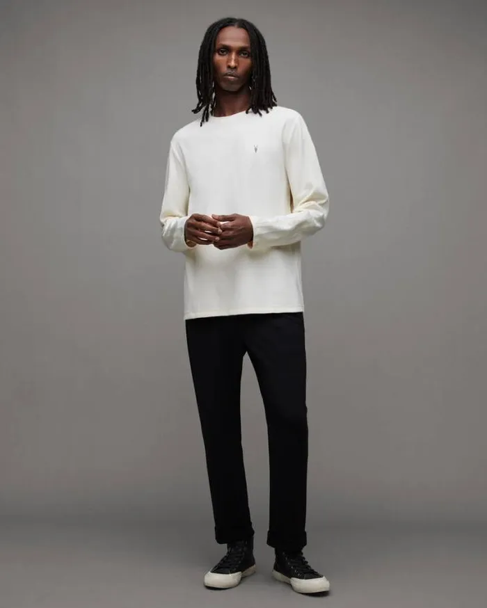 Rowe Long Sleeve Ramskull Crew TShirt Chalk White Men AllSaints TShirts