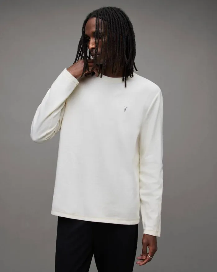 Rowe Long Sleeve Ramskull Crew TShirt Chalk White Men AllSaints TShirts