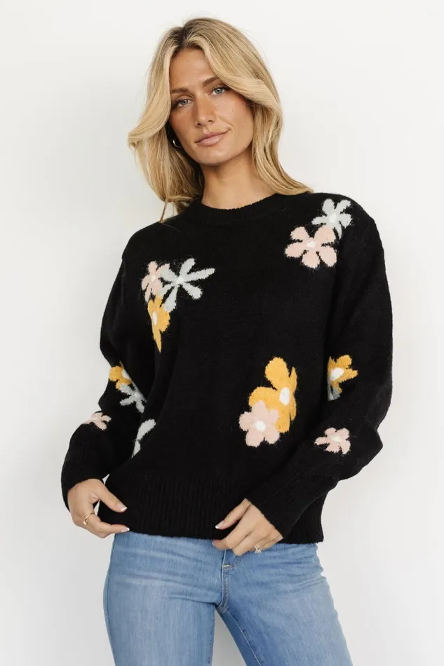 Roxy Sweater Black Flower Women Baltic Born Sweaters