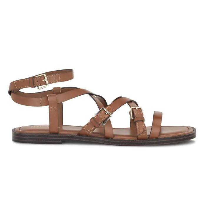 Rulen Flat Strappy Sandals Brown Women Nine West Casual