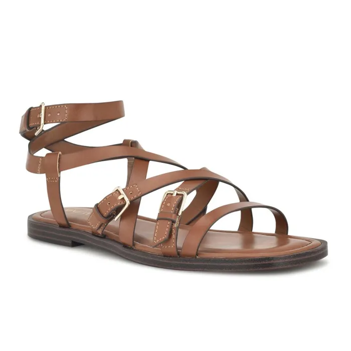 Rulen Flat Strappy Sandals Brown Women Nine West Casual Rulen Flat Strappy Sandals Brown Women Nine West Casual