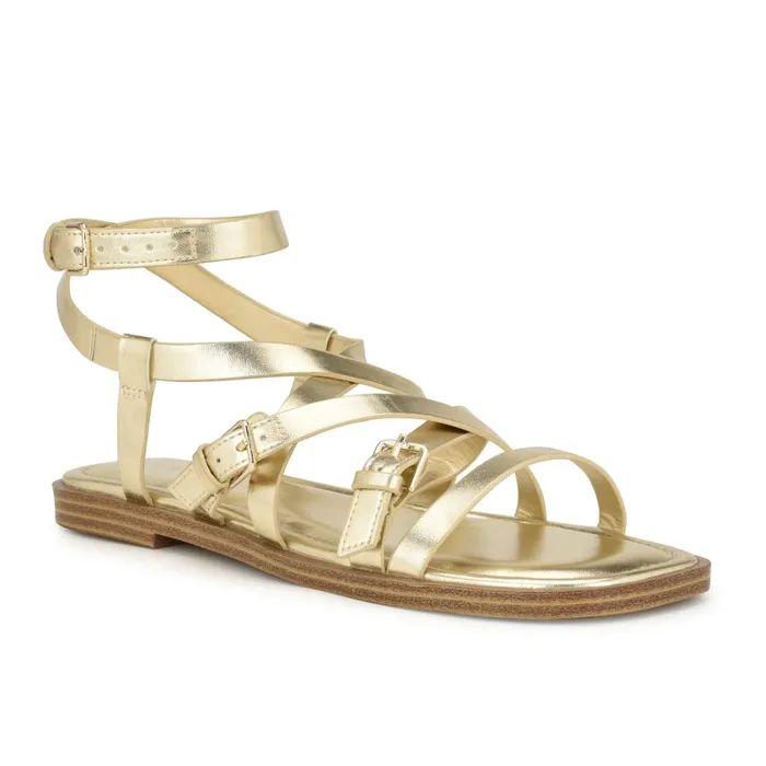 Rulen Flat Strappy Sandals Platino Women Nine West Casual Rulen Flat Strappy Sandals Platino Women Nine West Casual