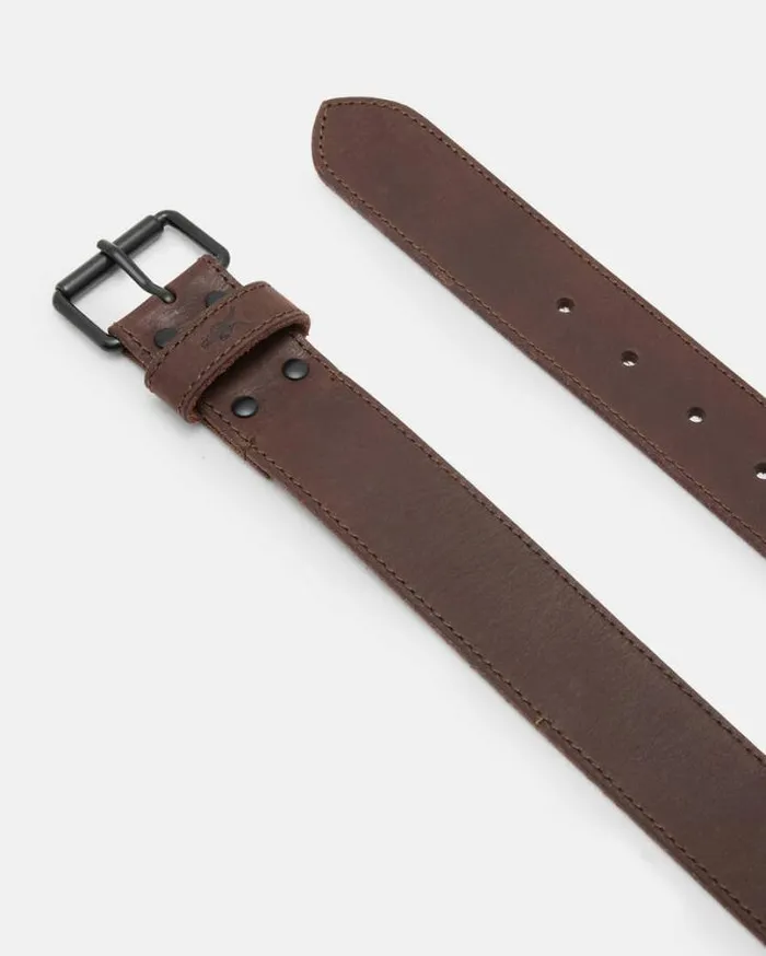 Russell Studded Leather Belt Brown Men AllSaints Leather Belts