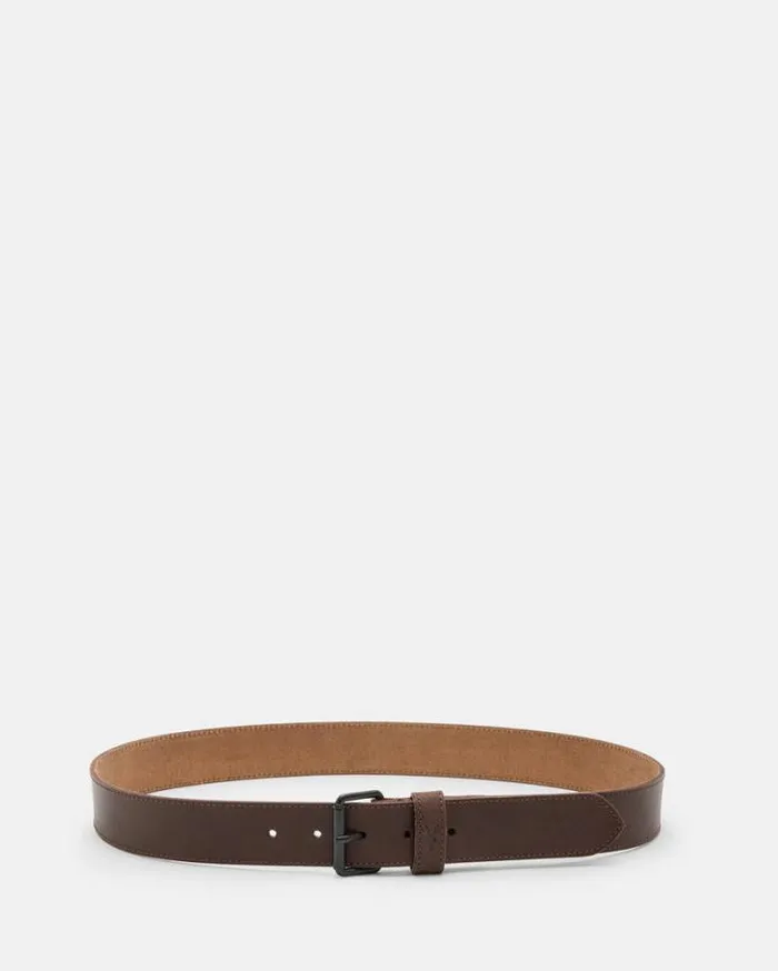 Russell Studded Leather Belt Brown Men AllSaints Leather Belts