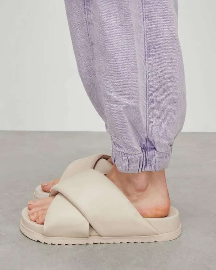 Saki Crossover Leather Sandals Chalk White Women AllSaints Swimwear and Beachwear