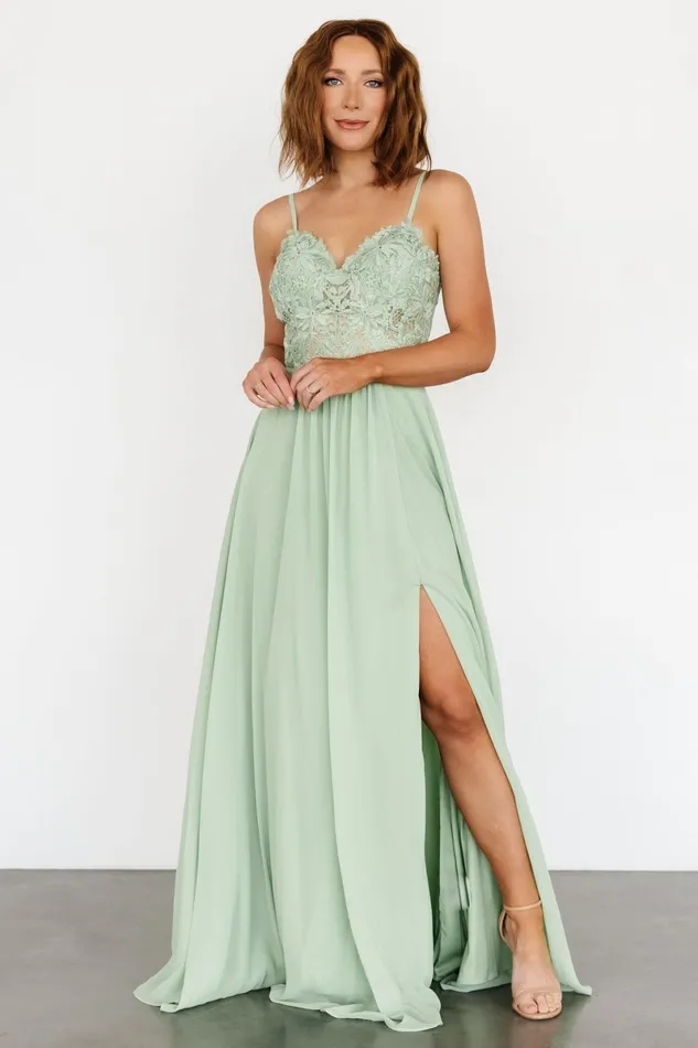 Samantha Lace Top Gown Sage Women Baltic Born Embellished Sequin Samantha Lace Top Gown Sage Women Baltic Born Embellished Sequin