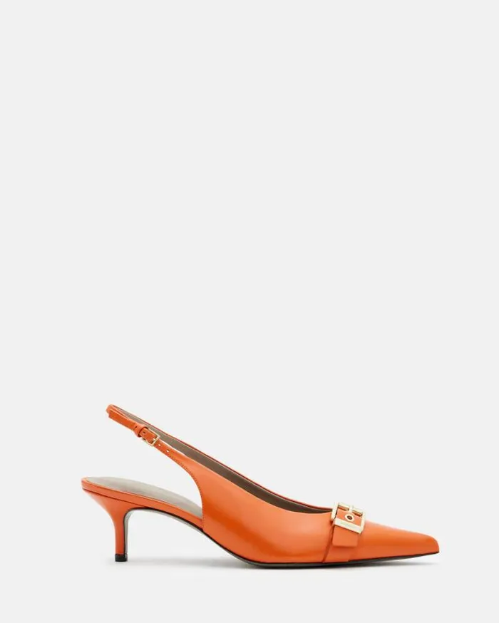 Selina Slingback Leather Kitten Heels Zesty Orange Women AllSaints Shoes and Boots