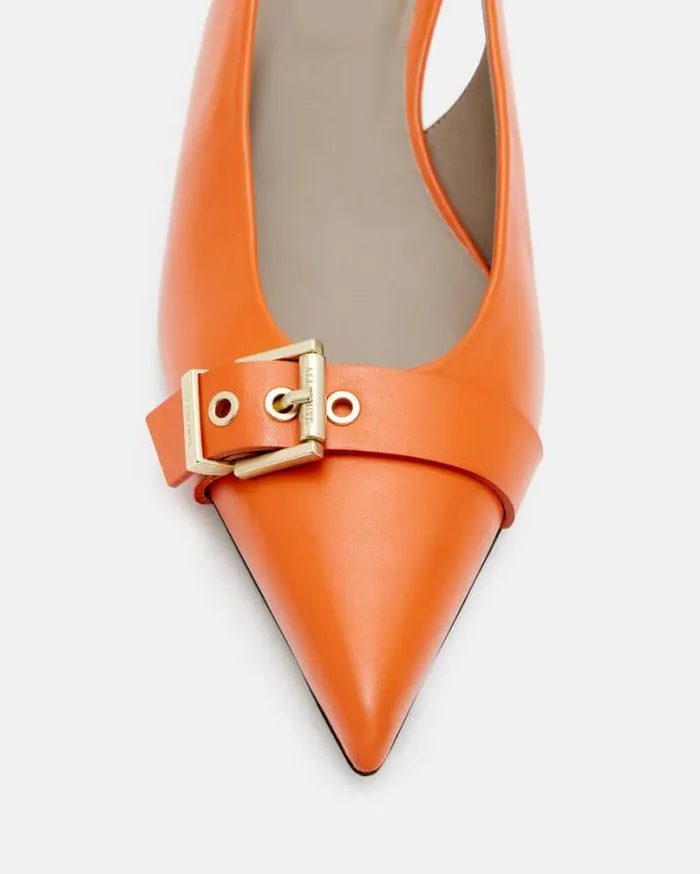 Selina Slingback Leather Kitten Heels Zesty Orange Women AllSaints Shoes and Boots Selina Slingback Leather Kitten Heels Zesty Orange Women AllSaints Shoes and Boots