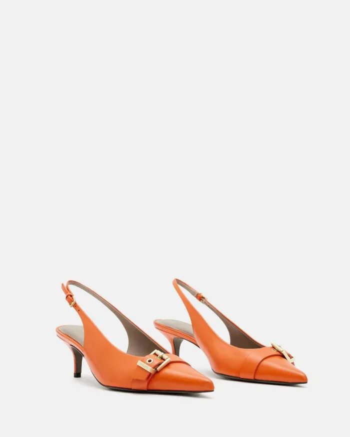 Selina Slingback Leather Kitten Heels Zesty Orange Women AllSaints Shoes and Boots Selina Slingback Leather Kitten Heels Zesty Orange Women AllSaints Shoes and Boots