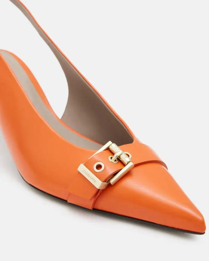 Selina Slingback Leather Kitten Heels Zesty Orange Women AllSaints Shoes and Boots Selina Slingback Leather Kitten Heels Zesty Orange Women AllSaints Shoes and Boots