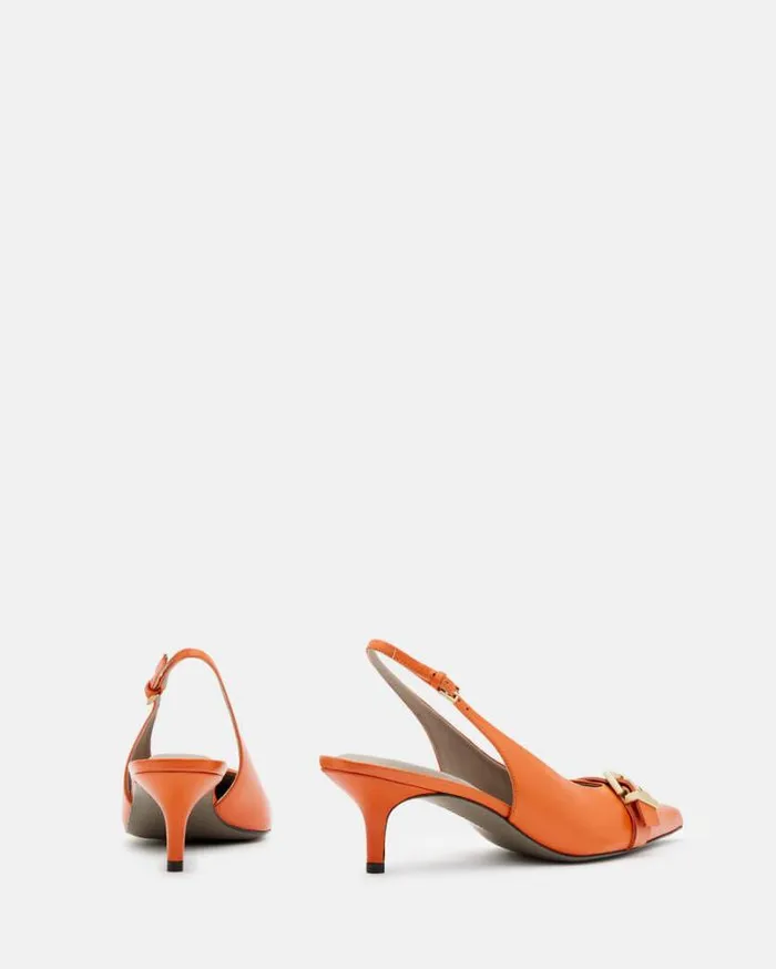 Selina Slingback Leather Kitten Heels Zesty Orange Women AllSaints Shoes and Boots Selina Slingback Leather Kitten Heels Zesty Orange Women AllSaints Shoes and Boots