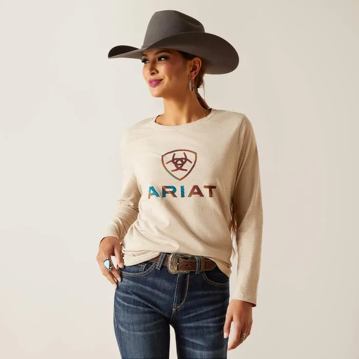 Serape Shield Tee Oatmeal Women Ariat TShirts and Tops