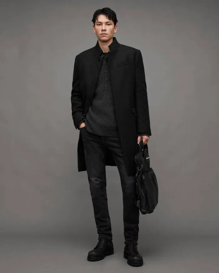 Shapley Long Sleeve Polo Neck Sweater Cinder Black Marl Men AllSaints Polos