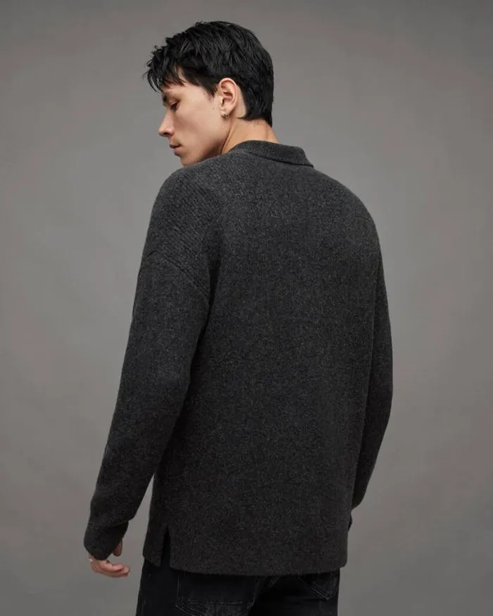 Shapley Long Sleeve Polo Neck Sweater Cinder Black Marl Men AllSaints Polos
