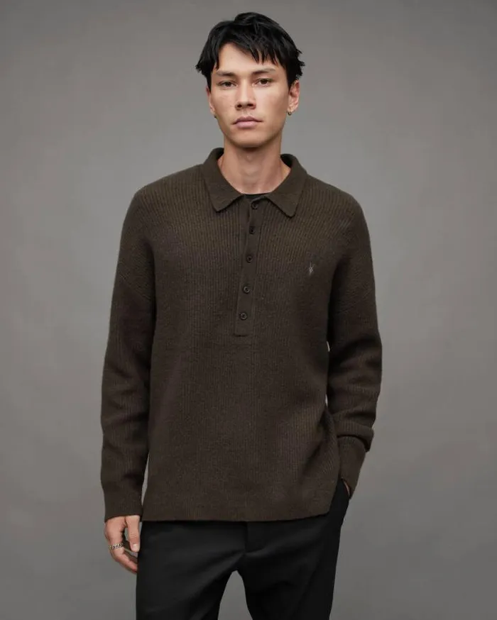 Shapley Long Sleeve Polo Neck Sweater Dark Ivy Green Men AllSaints Polos