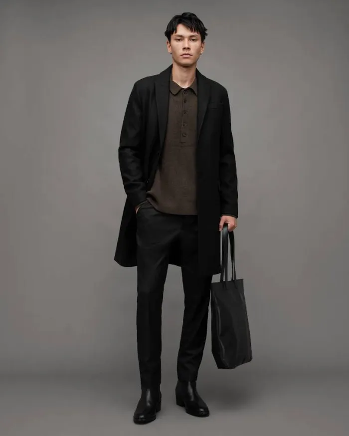 Shapley Long Sleeve Polo Neck Sweater Dark Ivy Green Men AllSaints Polos