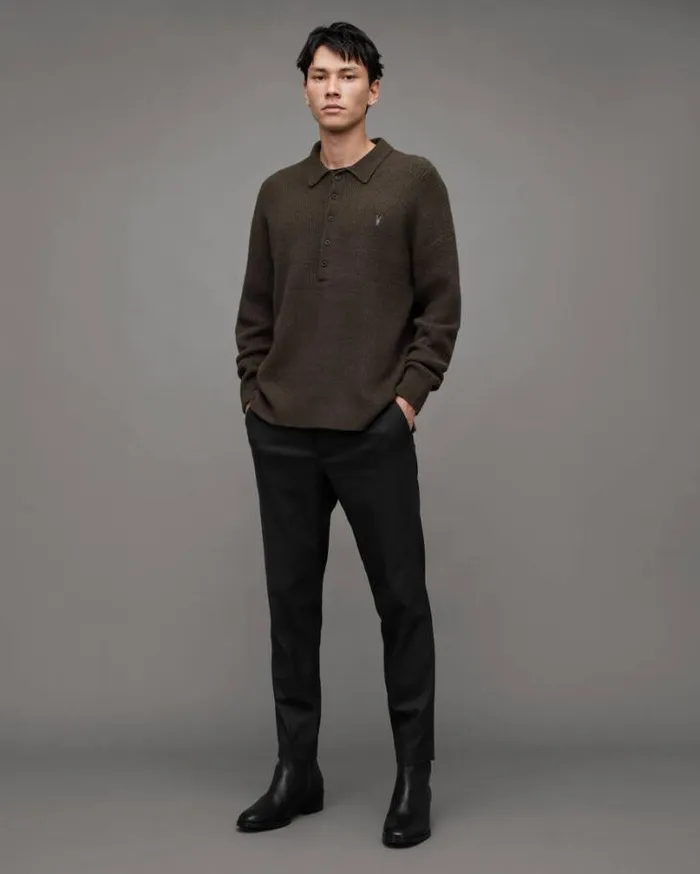 Shapley Long Sleeve Polo Neck Sweater Dark Ivy Green Men AllSaints Polos