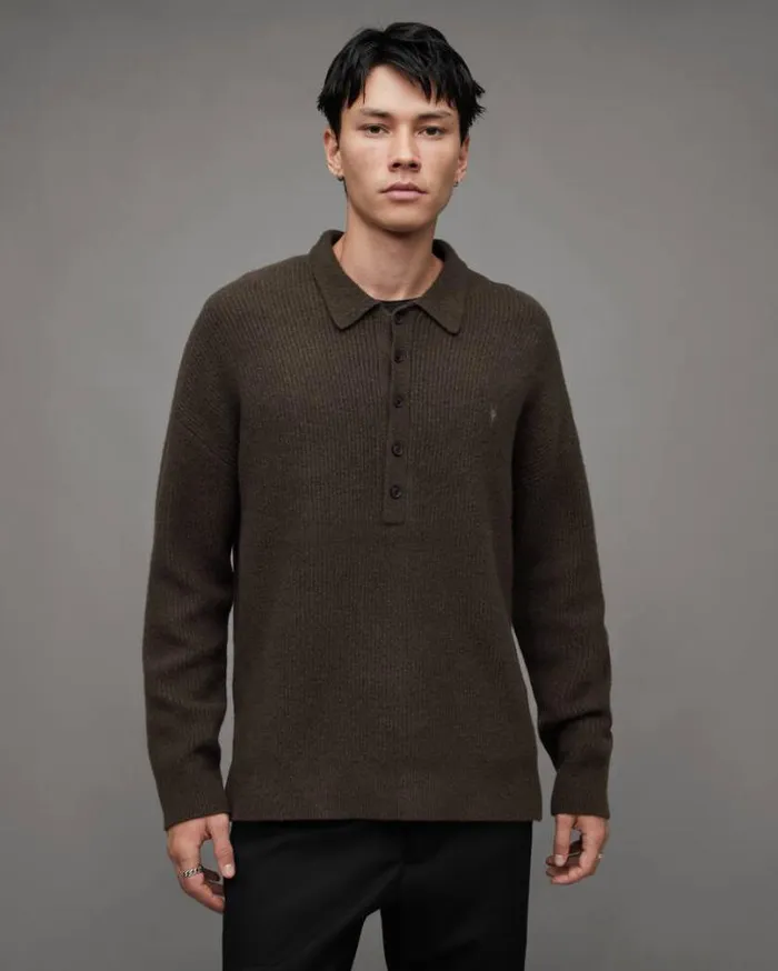 Shapley Long Sleeve Polo Neck Sweater Dark Ivy Green Men AllSaints Polos
