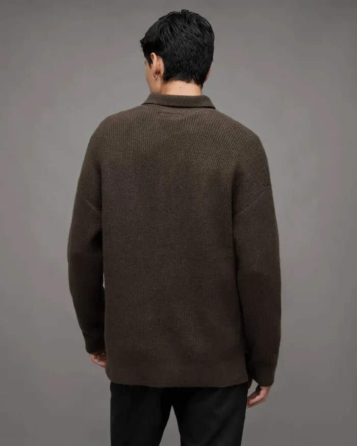 Shapley Long Sleeve Polo Neck Sweater Dark Ivy Green Men AllSaints Polos