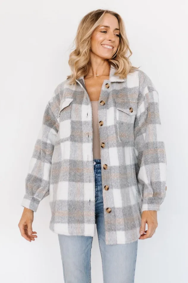 Sharon Plaid Shacket Gray White Women Baltic Born Outerwear