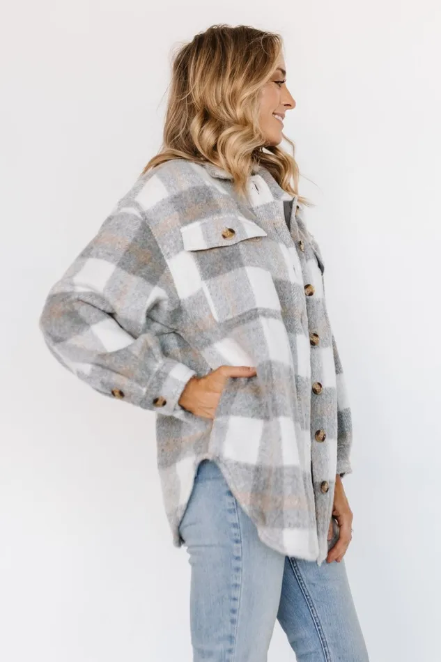 Sharon Plaid Shacket Gray White Women Baltic Born Outerwear